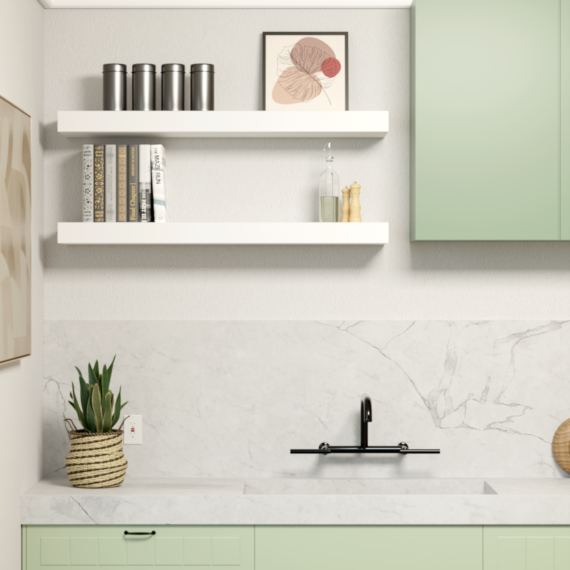 Classic White Floating Shelf | 3 Inch Thick