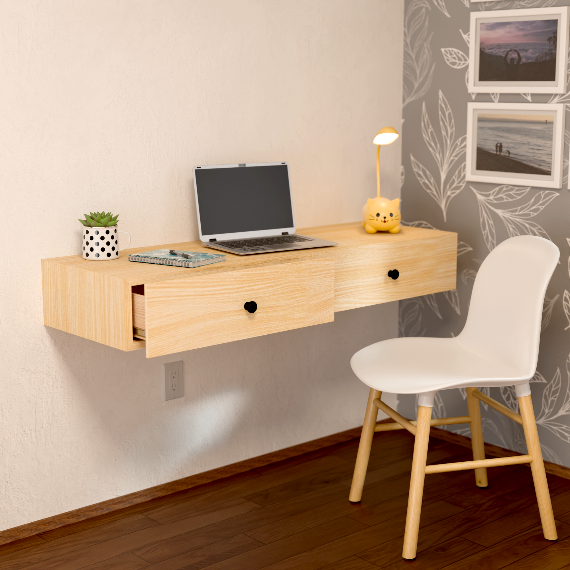 Hardwood Veneer Floating Desk