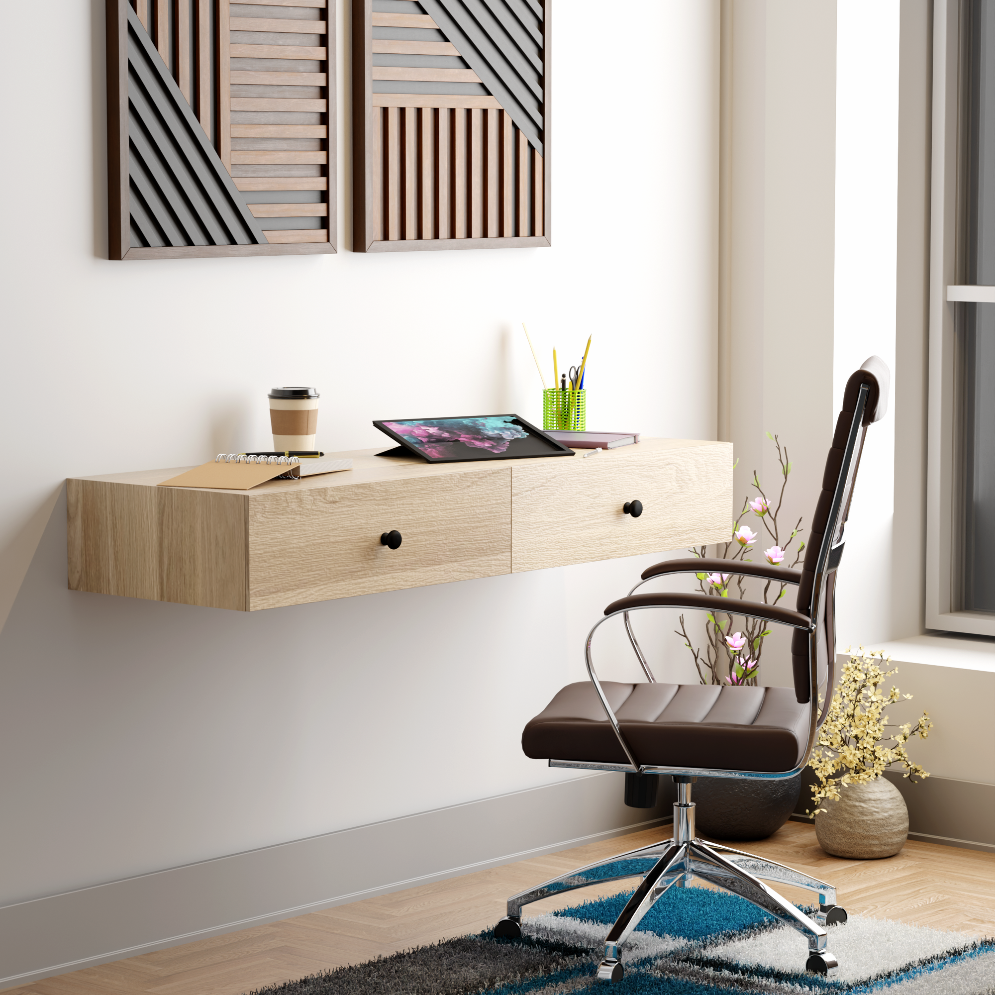 Hardwood Veneer Floating Desk