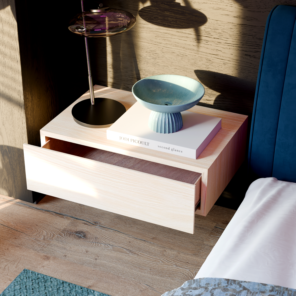 Hardwood Veneer Floating Single Nightstand