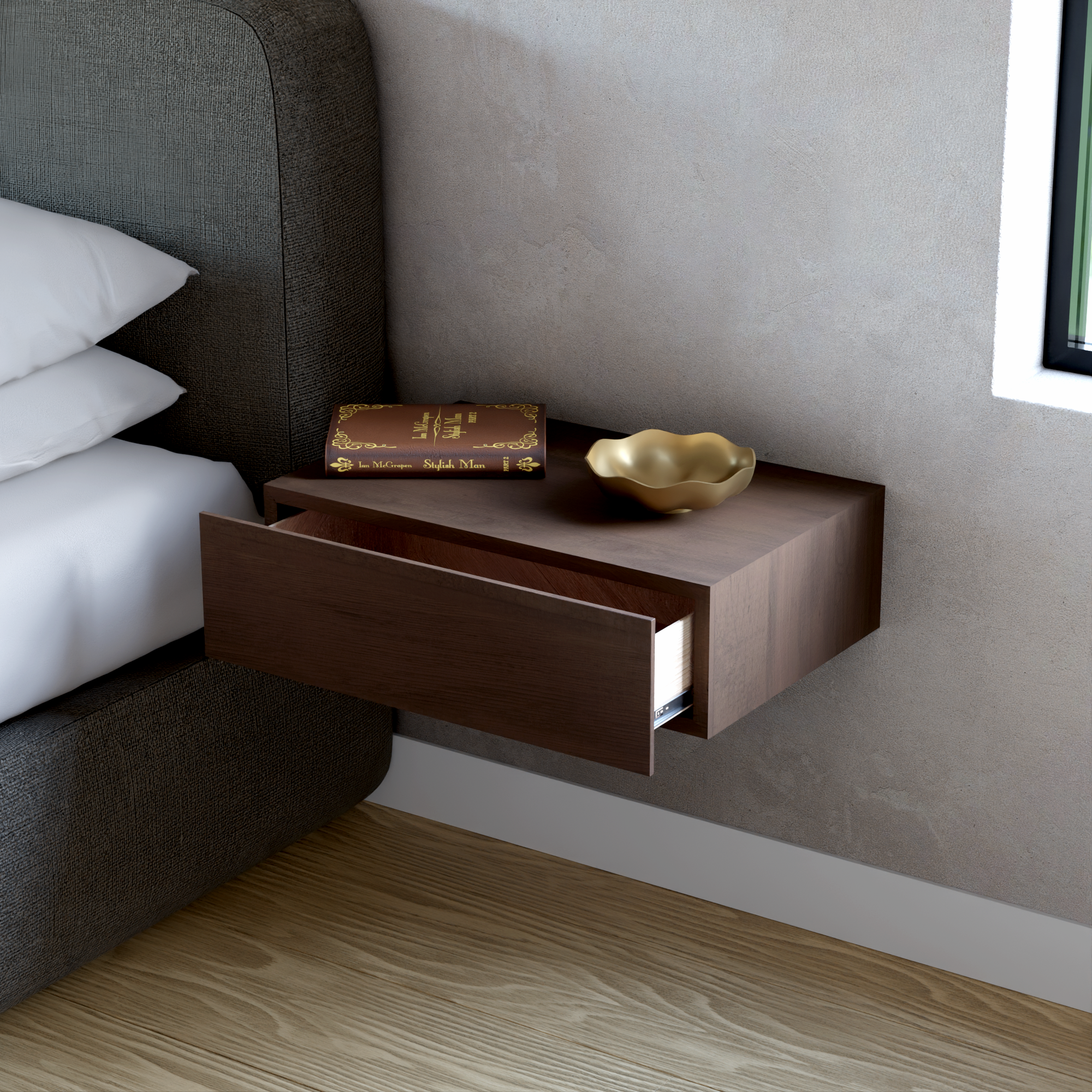 Hardwood Veneer Floating Single Nightstand