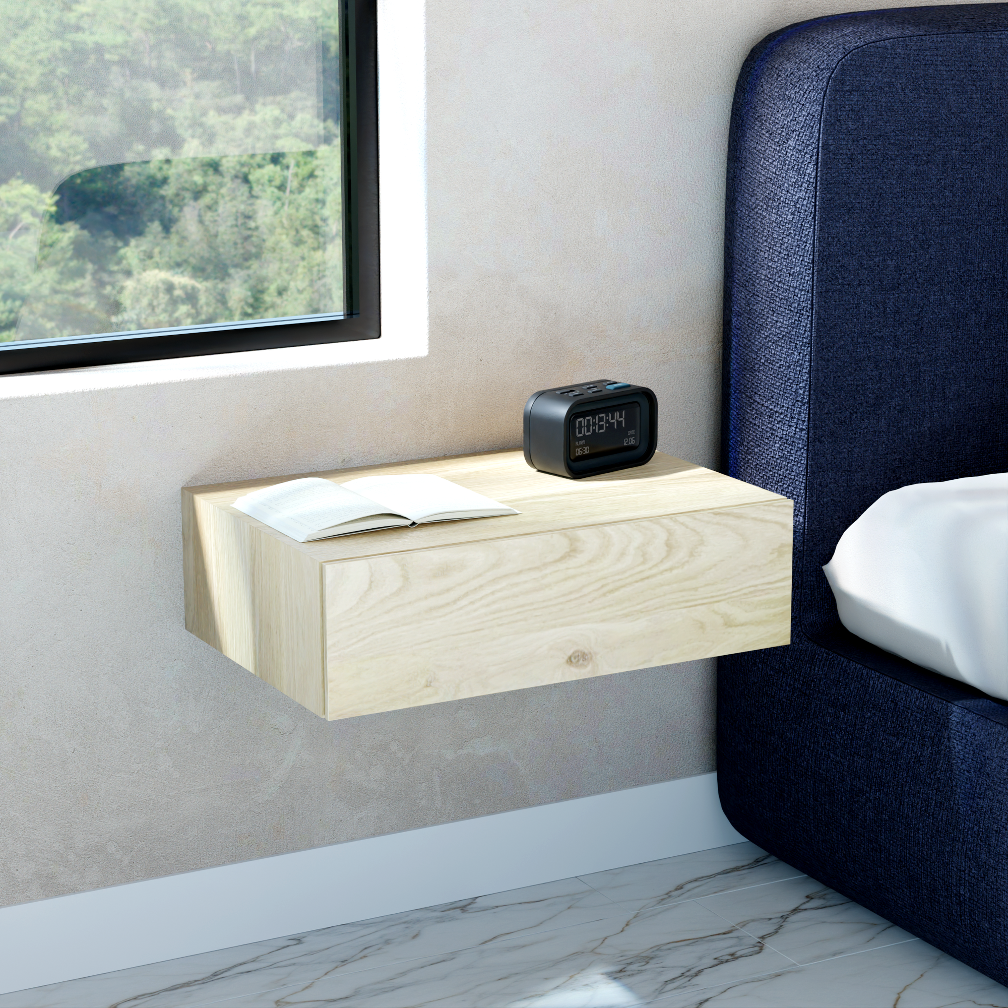 Hardwood Veneer Floating Single Nightstand