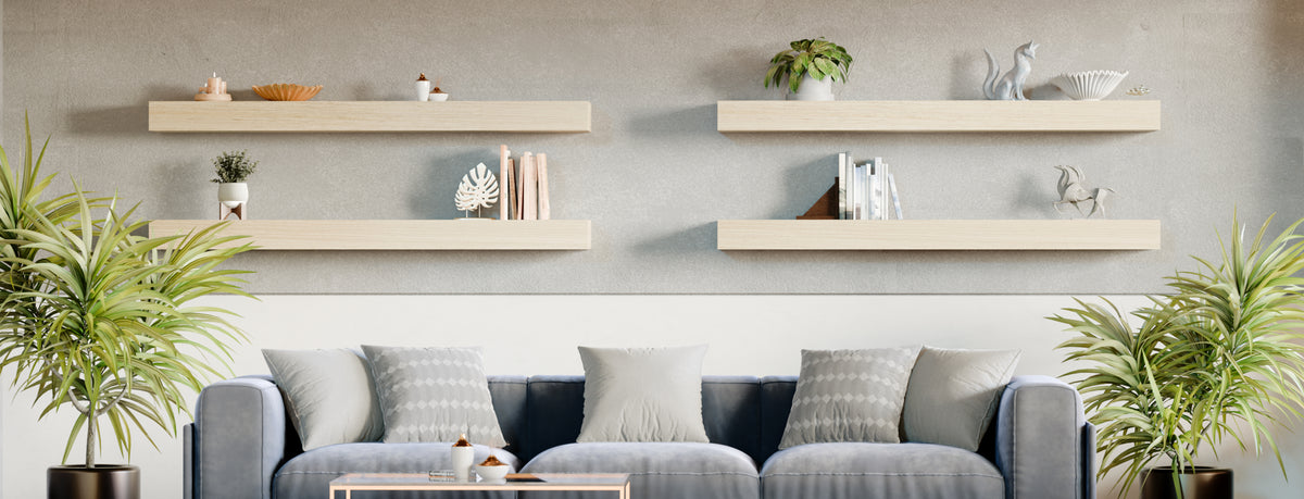Architectural floating shelves by Gentry Stinson