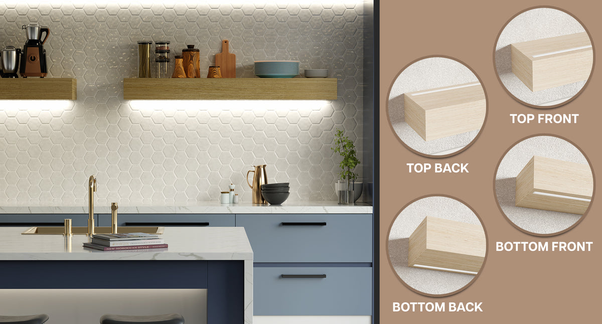 LED Light Ready floating shelf channel options