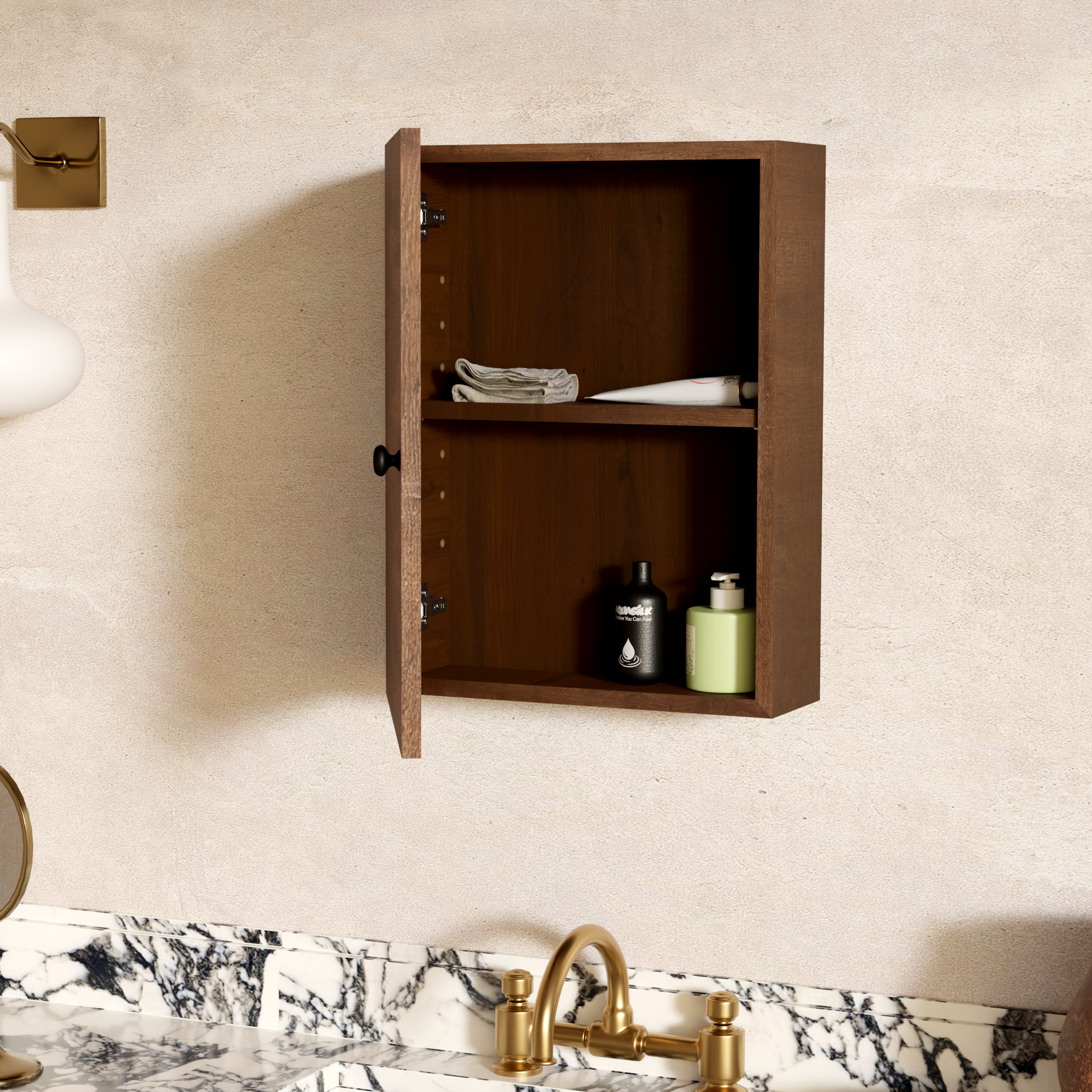 Hardwood Veneer Medicine Cabinet With Shelf