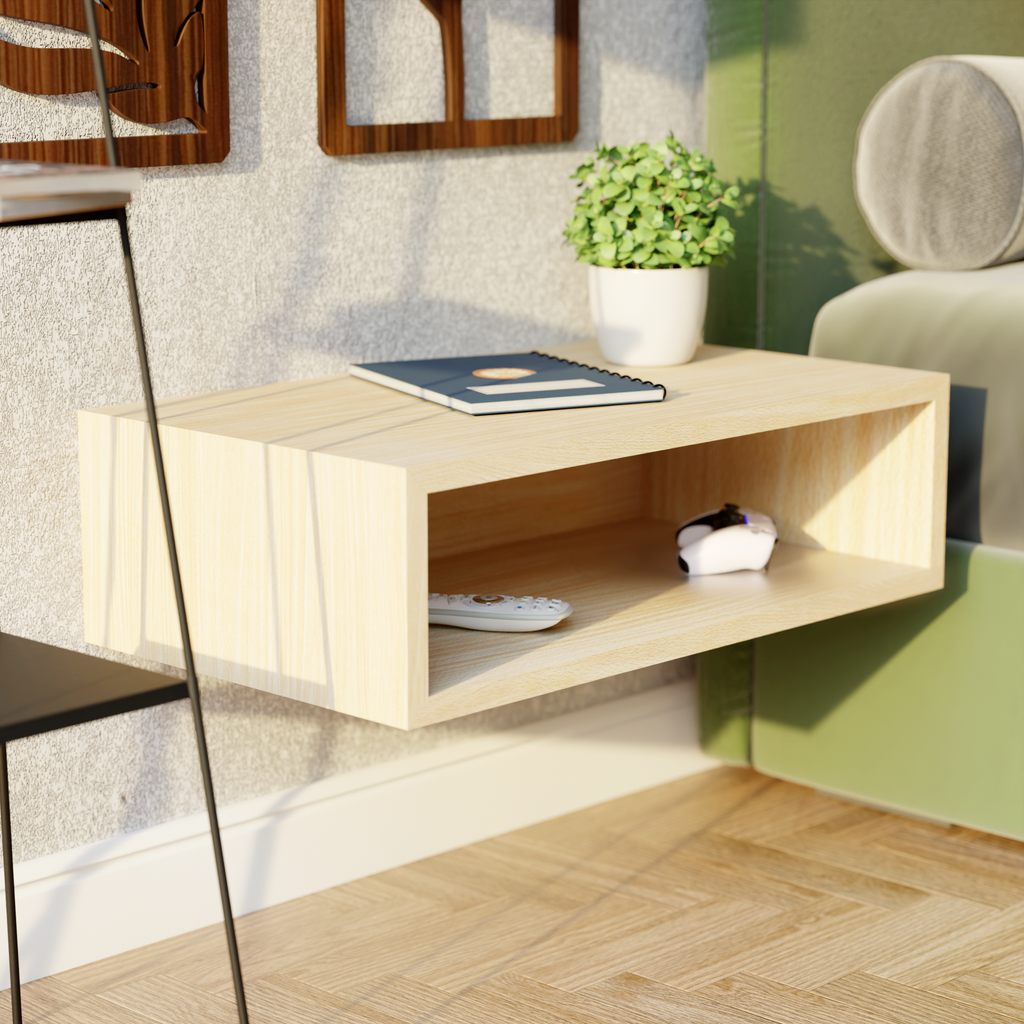 Hardwood Veneer Floating Nightstand Shelf