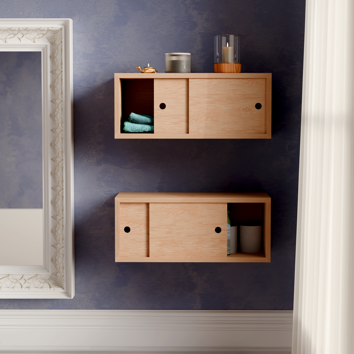 Hardwood Veneer Floating Storage Cabinet