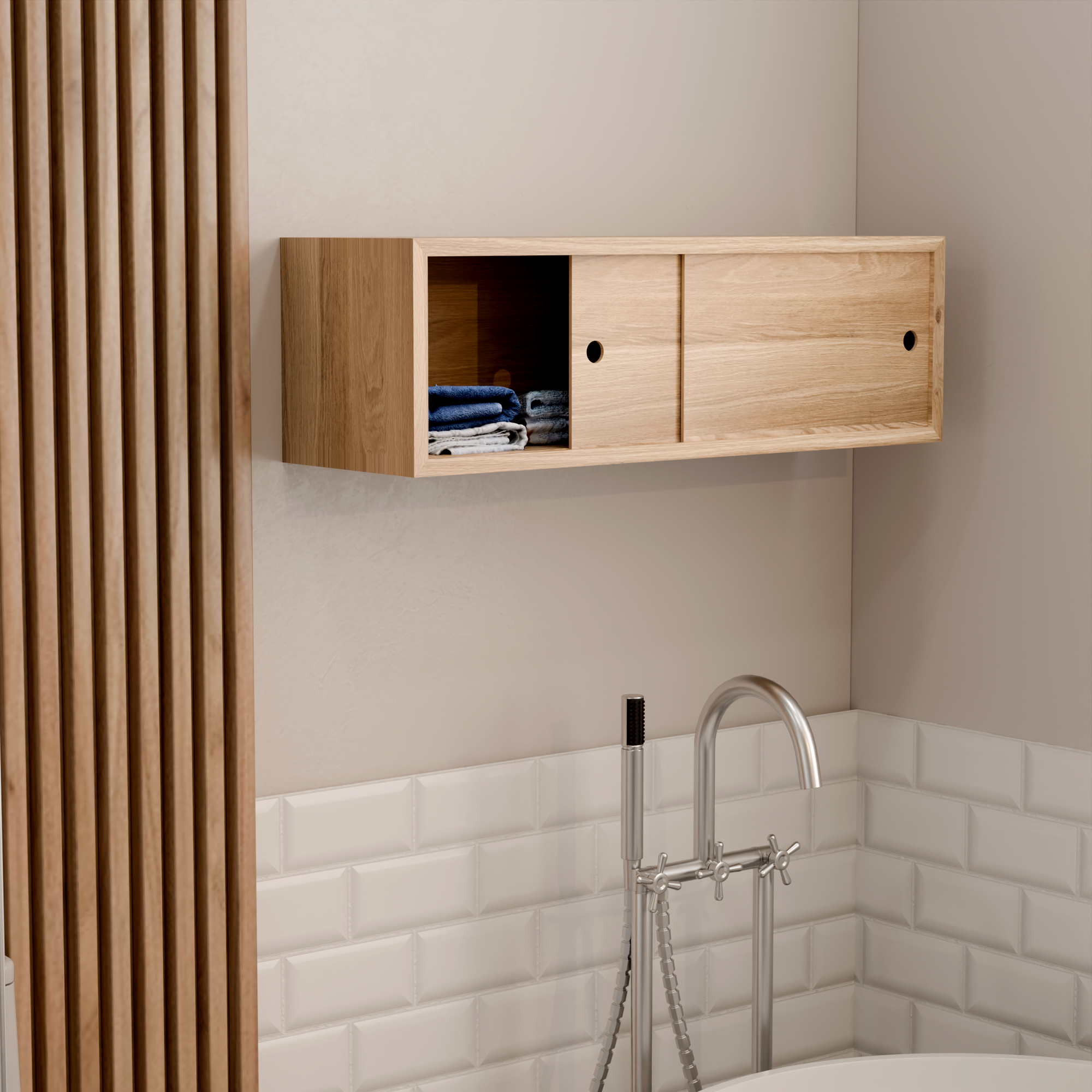 Hardwood Veneer Floating Storage Cabinet