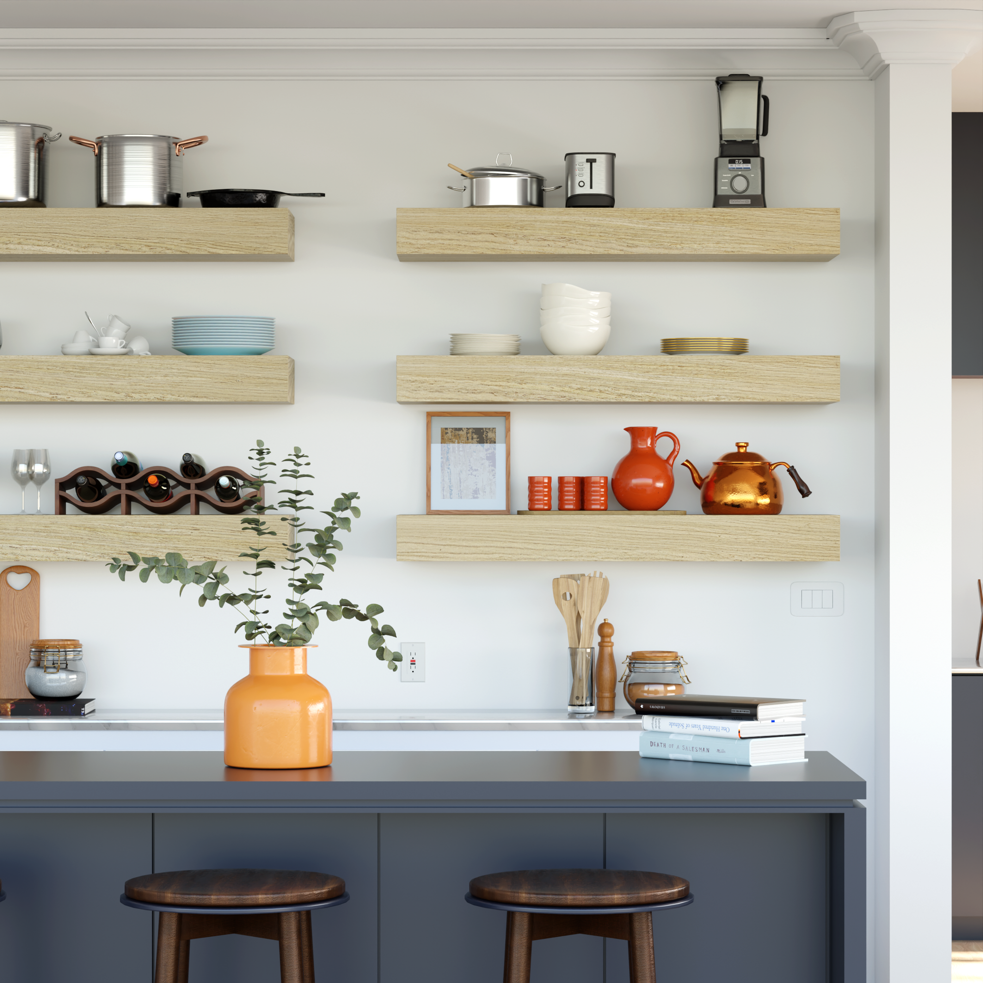 White Rift Oak Floating Shelf | 5 Inch Thick