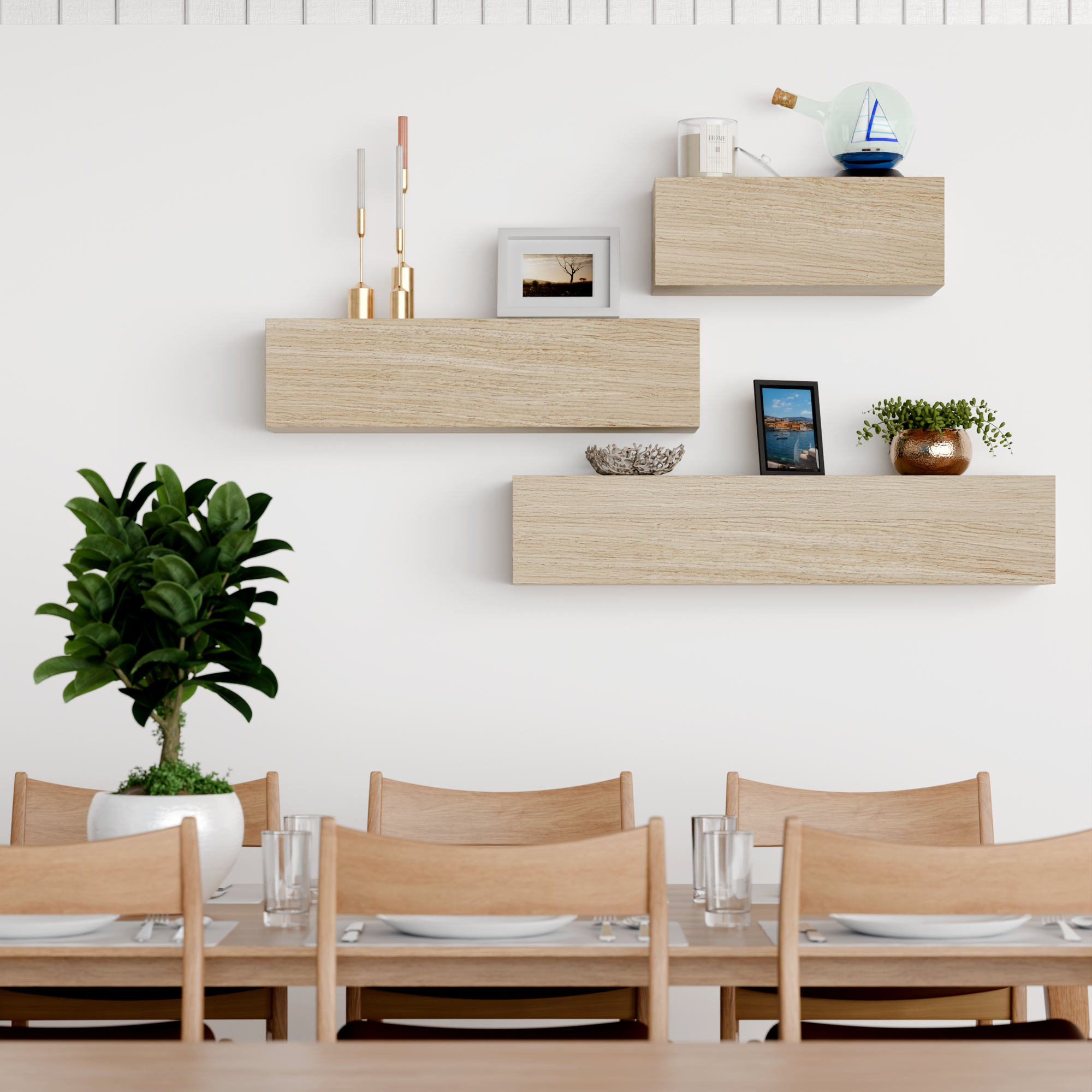 White Rift Oak Floating Shelf | 6 Inch Thick