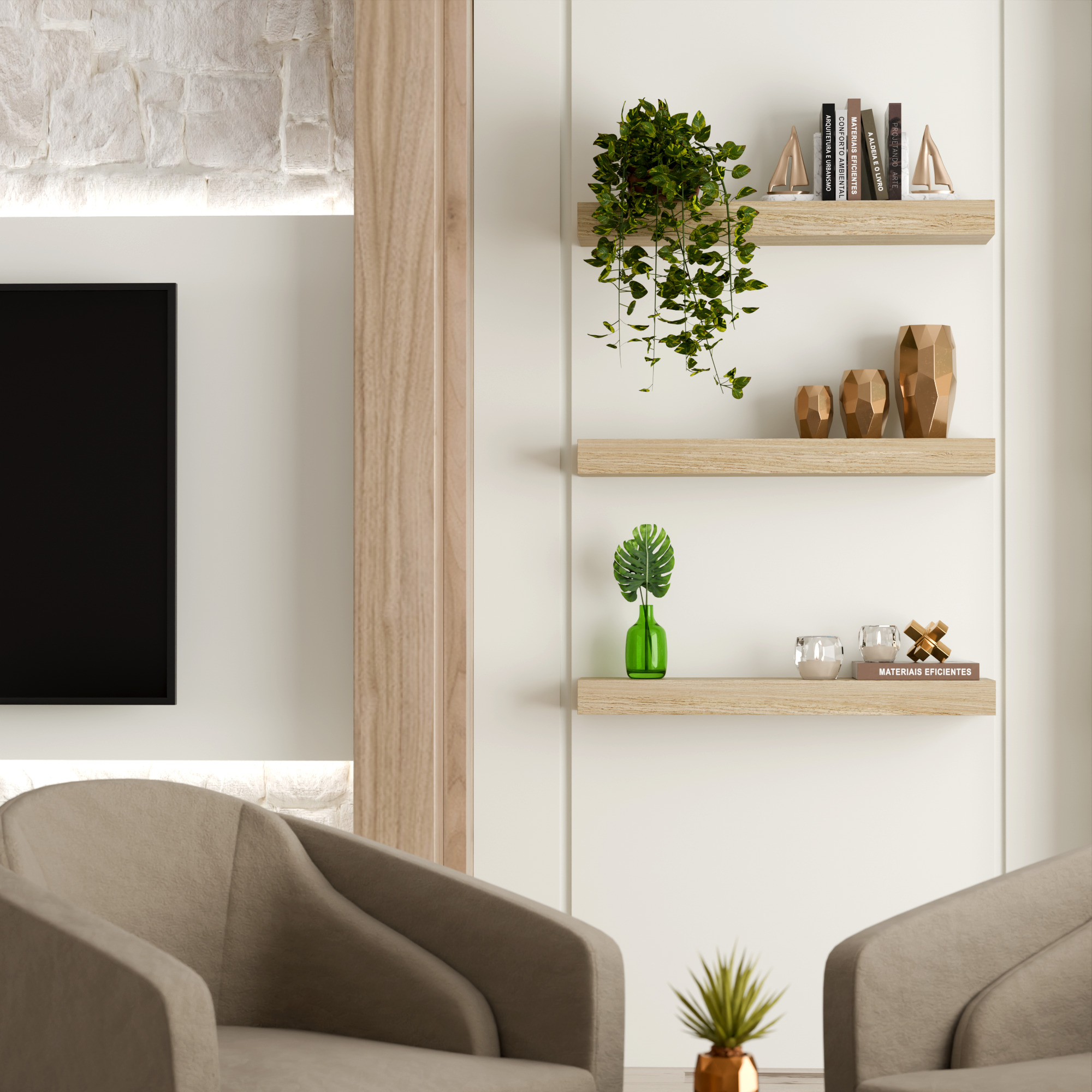 White Rift Oak Floating Shelf | 3 Inch Thick
