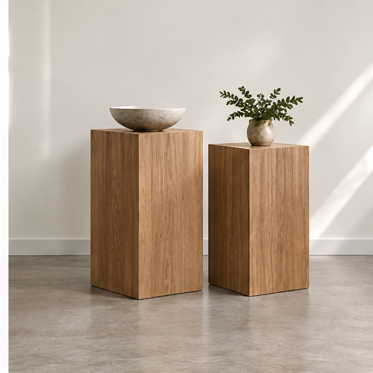 Wood Veneer Display Pedestal Pair